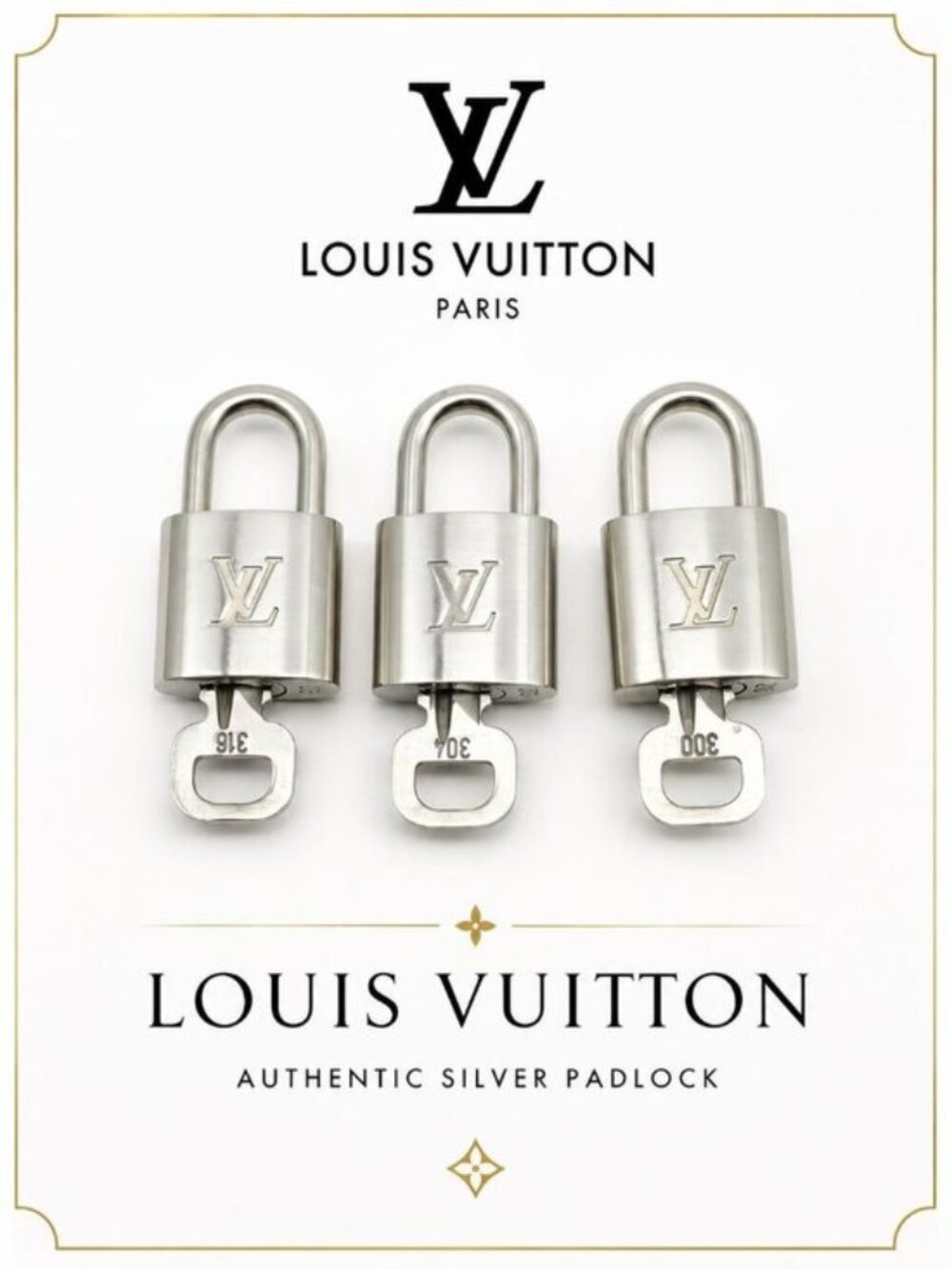 Authentic 1 Louis Vuitton Silver Padlock Lock & 1 Key LV Bag Luggage Accessory